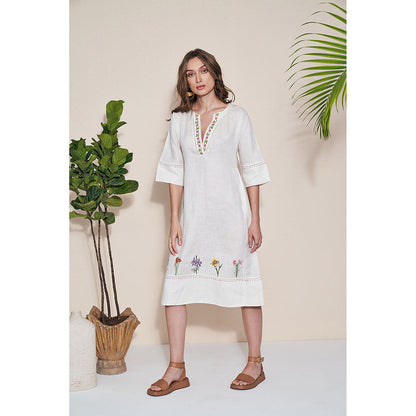 Pozruh By Aiman Pelican Embroidered Midi Dress