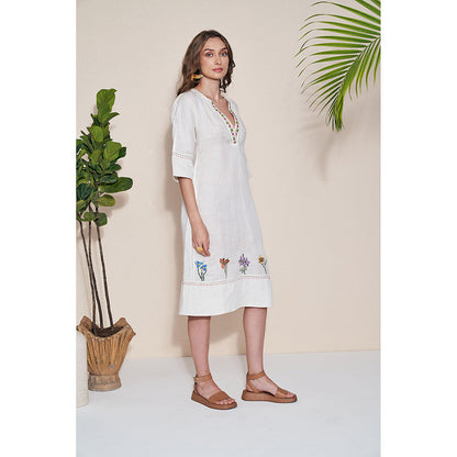 Pozruh By Aiman Pelican Embroidered Midi Dress