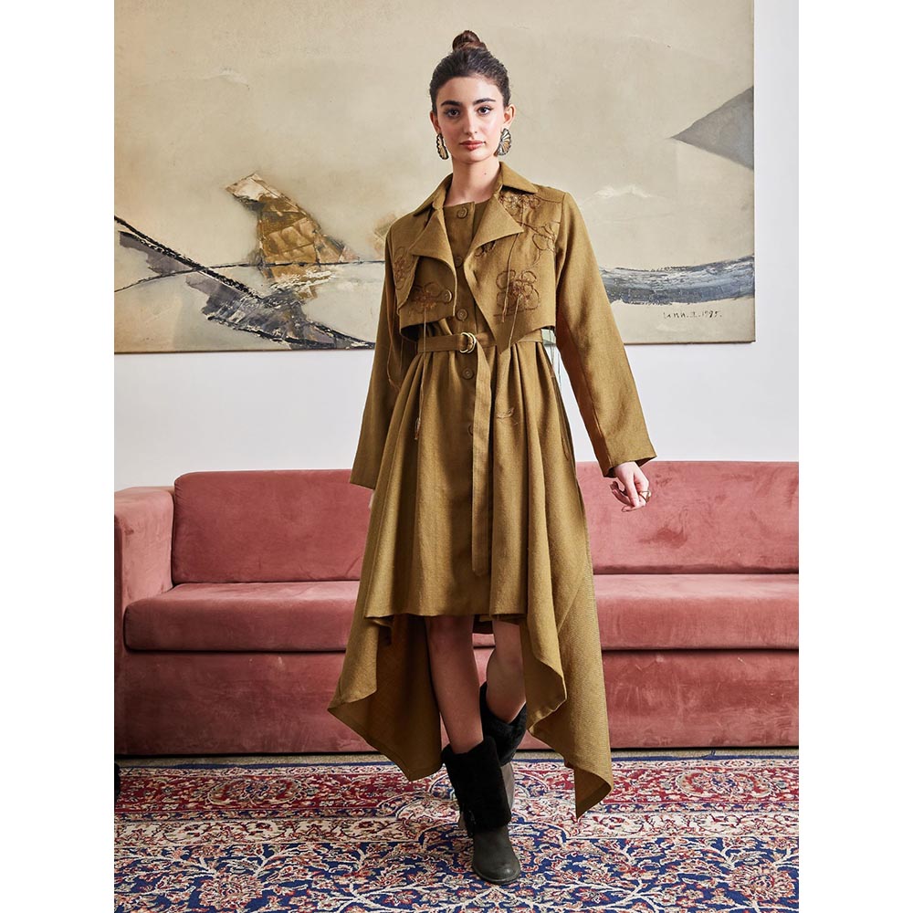 Pozruh By Aiman Phoenix Brown Jacket & Dress (Set of 3)