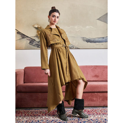 Pozruh By Aiman Phoenix Brown Jacket & Dress (Set of 3)