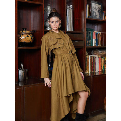 Pozruh By Aiman Phoenix Brown Jacket & Dress (Set of 3)