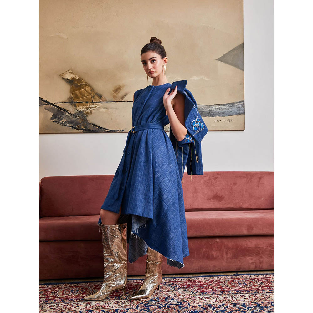 Pozruh By Aiman Phoenix Denim Asymmetric Dress