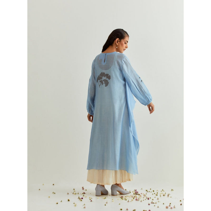 PRAMA By Pratima Pandey Printed Chanderi Blue Kurta with Inner (Set of 2)