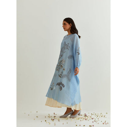 PRAMA By Pratima Pandey Printed Chanderi Blue Kurta with Inner (Set of 2)