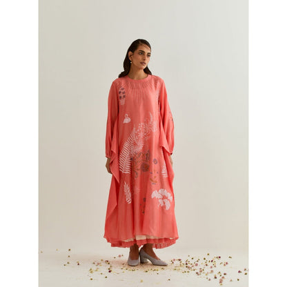 PRAMA By Pratima Pandey Printed Chanderi Coral Kurta with Inner (Set of 2)