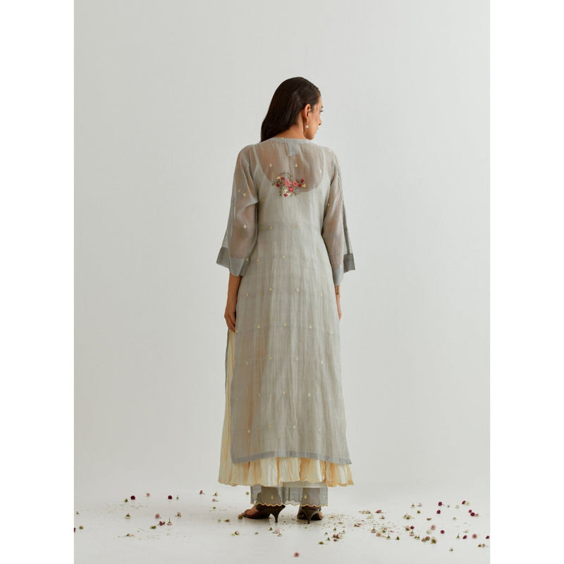 PRAMA By Pratima Pandey Embroidered Chanderi Grey Kurta with Inner (Set of 2)