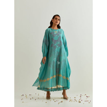 PRAMA By Pratima Pandey Floral Chanderi Blue Kurta with Inner (Set of 2)