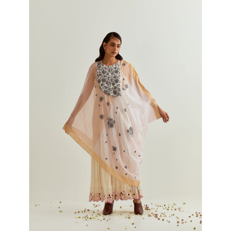 PRAMA By Pratima Pandey Floral Chanderi Pink Kurta with Inner (Set of 2)