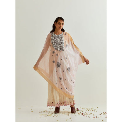 PRAMA By Pratima Pandey Floral Chanderi Pink Kurta with Inner (Set of 2)