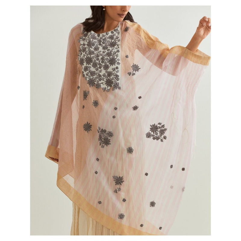 PRAMA By Pratima Pandey Floral Chanderi Pink Kurta with Inner (Set of 2)