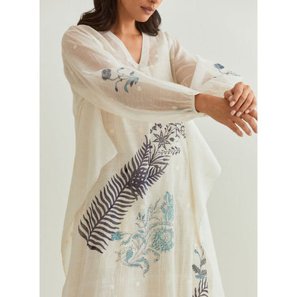 PRAMA By Pratima Pandey Printed Chanderi Ivory Kurta with Inner (Set of 2)