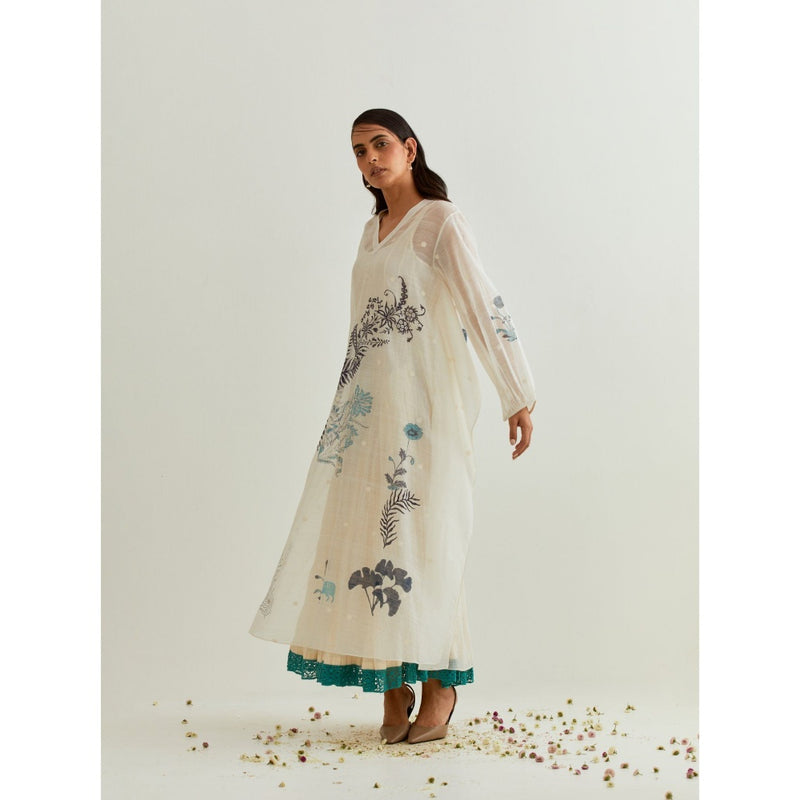 PRAMA By Pratima Pandey Printed Chanderi Ivory Kurta with Inner (Set of 2)