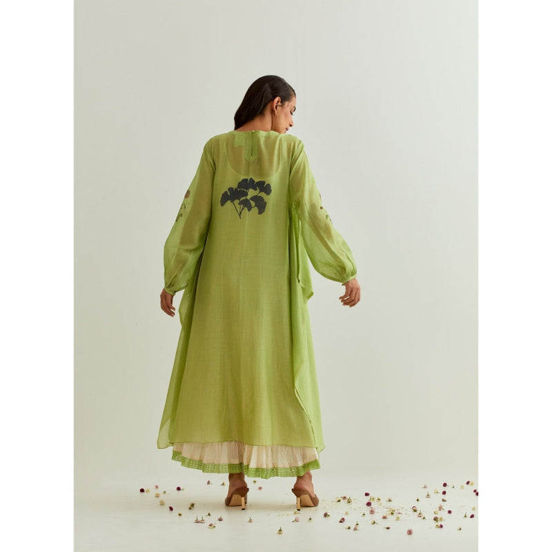 PRAMA By Pratima Pandey Printed Chanderi Green Kurta with Inner (Set of 2)