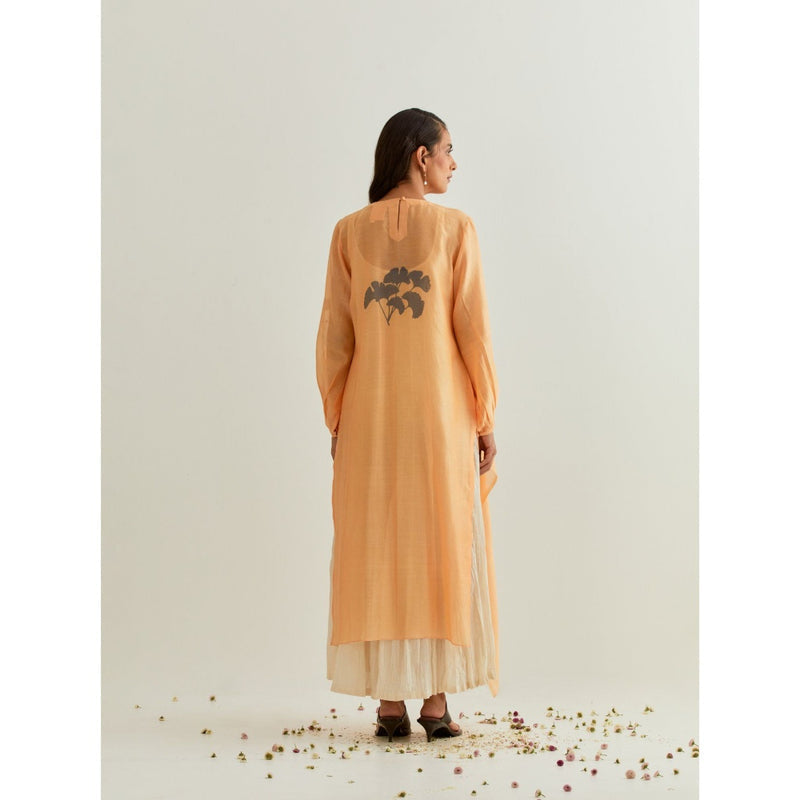 PRAMA By Pratima Pandey Printed Chanderi Orange Kurta with Inner (Set of 2)