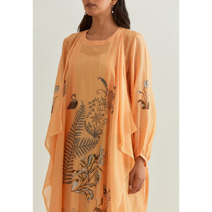 PRAMA By Pratima Pandey Printed Chanderi Orange Kurta with Inner (Set of 2)
