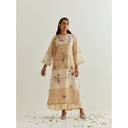 PRAMA By Pratima Pandey Floral Chanderi Beige Kurta with Inner (Set of 2)