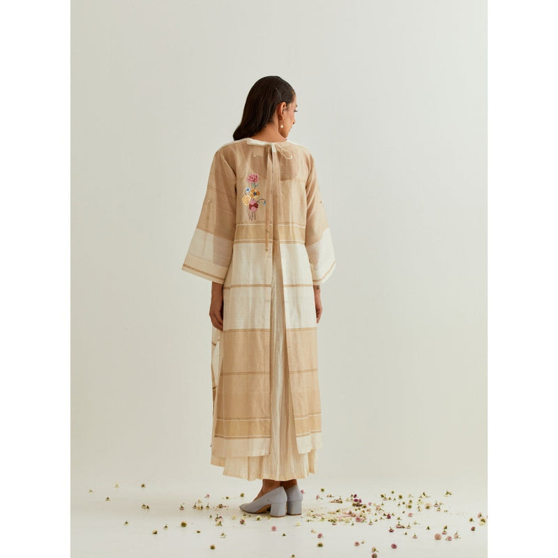 PRAMA By Pratima Pandey Floral Chanderi Beige Kurta with Inner (Set of 2)