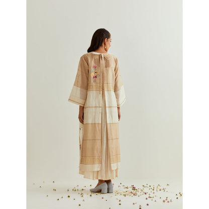 PRAMA By Pratima Pandey Floral Chanderi Beige Kurta with Inner (Set of 2)