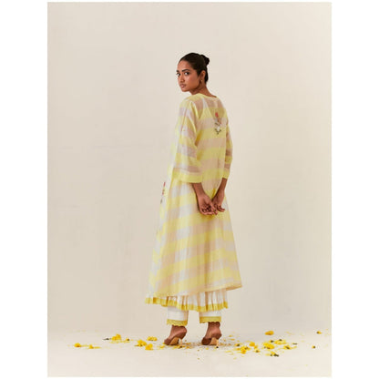 PRAMA By Pratima Pandey Floral Chanderi Yellow Kurta with Inner (Set of 2)