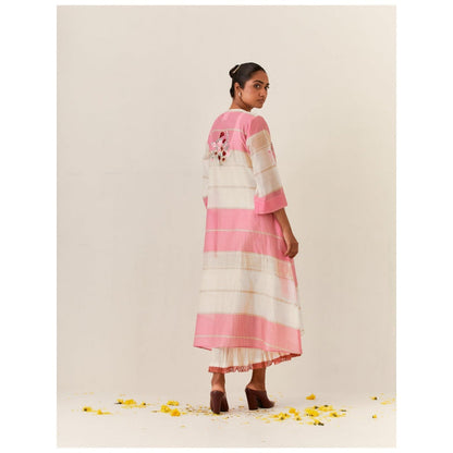 PRAMA By Pratima Pandey Floral Chanderi Pink Kurta with Inner (Set of 2)