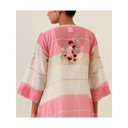 PRAMA By Pratima Pandey Floral Chanderi Pink Kurta with Inner (Set of 2)