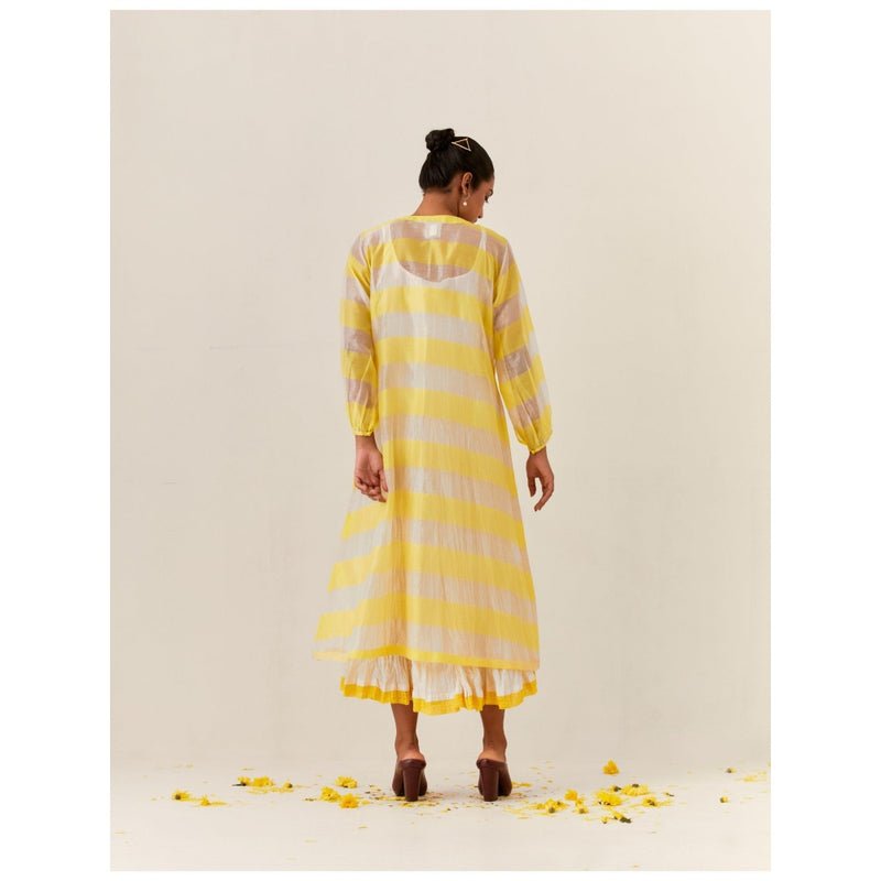 PRAMA By Pratima Pandey Floral Chanderi Yellow Kurta with Inner (Set of 2)