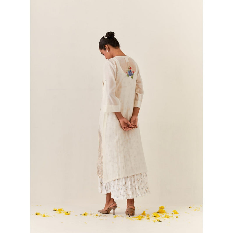 PRAMA By Pratima Pandey Embroidered Chanderi Ivory Kurta with Inner (Set of 2)