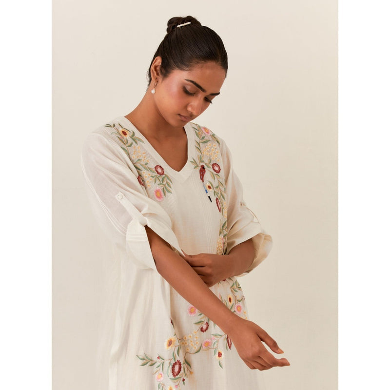 PRAMA By Pratima Pandey Floral Chanderi Ivory Kurta with Inner (Set of 2)