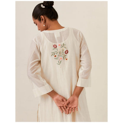 PRAMA By Pratima Pandey Floral Chanderi Ivory Kurta with Inner (Set of 2)