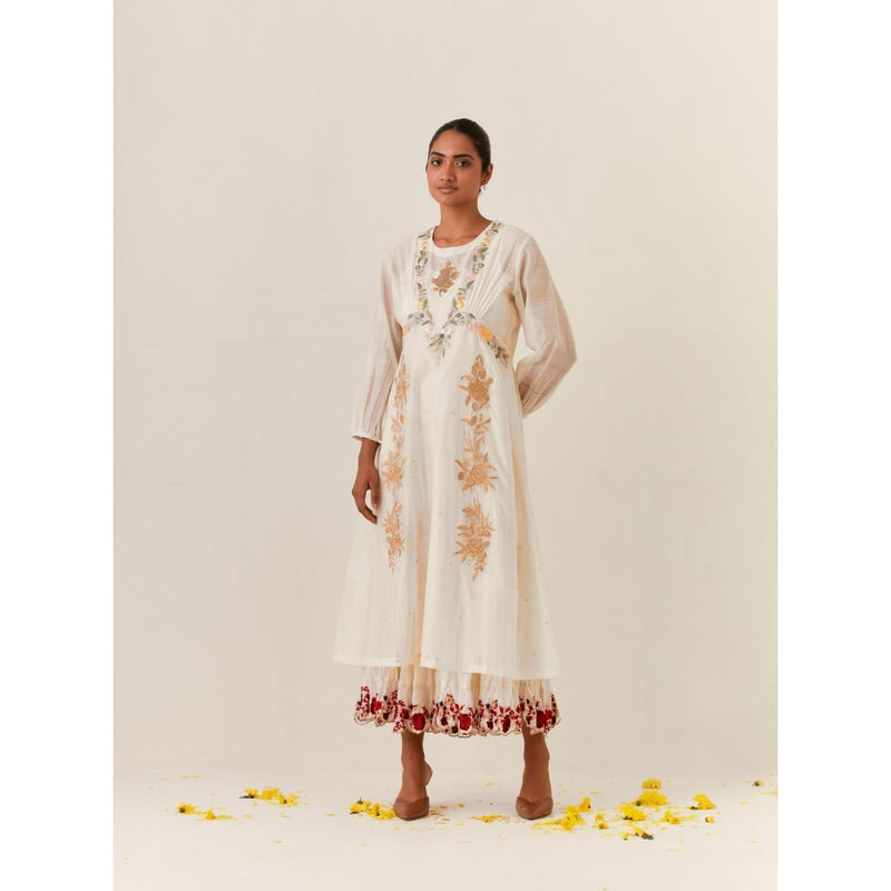 PRAMA By Pratima Pandey Floral Chanderi Ivory Kurta with Inner (Set of 2)