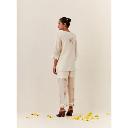 PRAMA By Pratima Pandey Floral Chanderi Ivory Co-Ord (Set of 2)