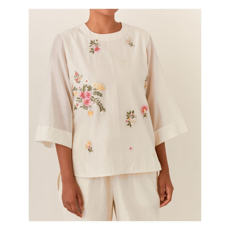 PRAMA By Pratima Pandey Floral Chanderi Ivory Co-Ord (Set of 2)