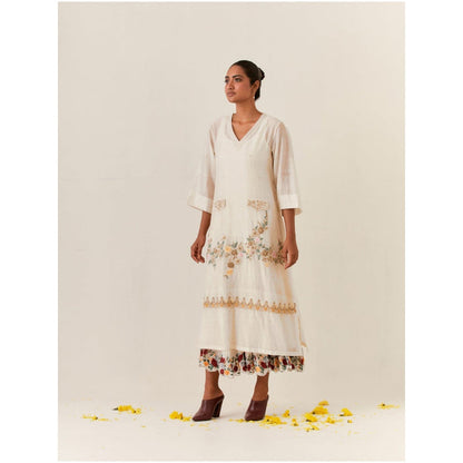 PRAMA By Pratima Pandey Floral Chanderi Ivory Kurta with Inner (Set of 2)