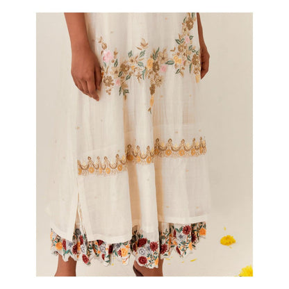 PRAMA By Pratima Pandey Floral Chanderi Ivory Kurta with Inner (Set of 2)