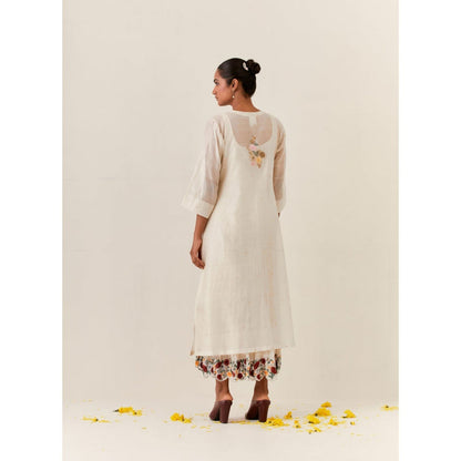 PRAMA By Pratima Pandey Floral Chanderi Ivory Kurta with Inner (Set of 2)