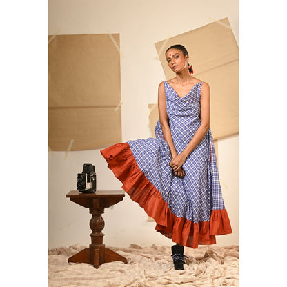 PRATHAA Blue Spaghetti Cowl Dress