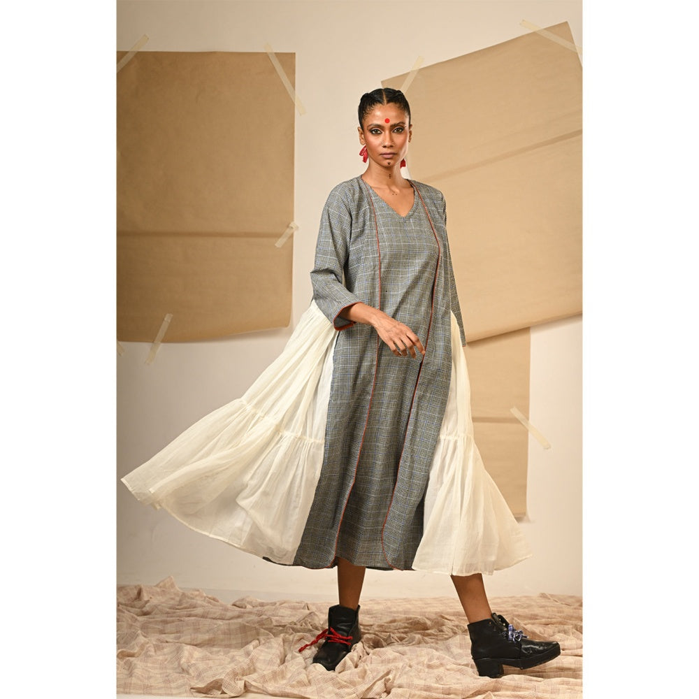 PRATHAA Grey Tiered Checks Dress