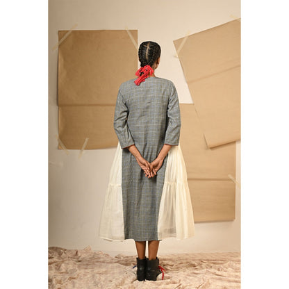 PRATHAA Grey Tiered Checks Dress