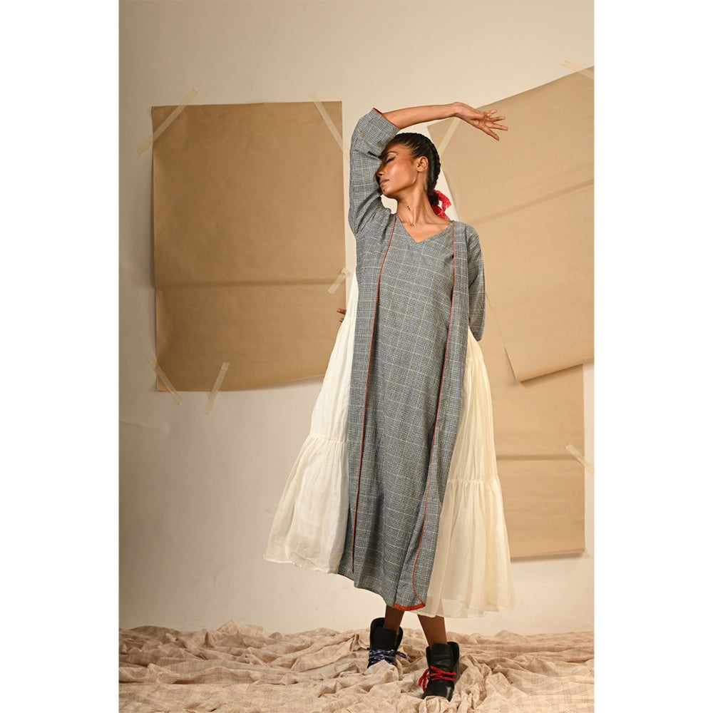 PRATHAA Grey Tiered Checks Dress