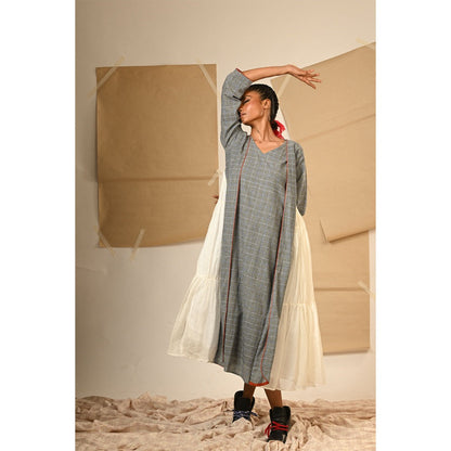 PRATHAA Grey Tiered Checks Dress