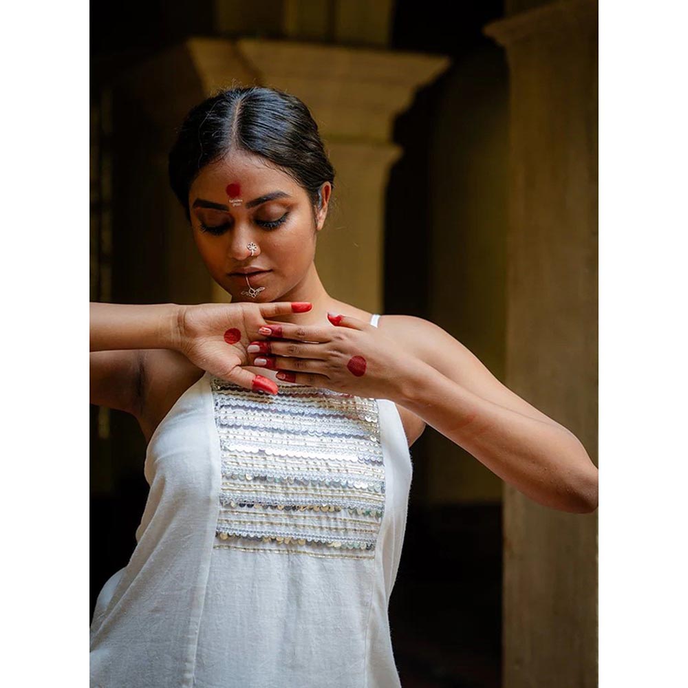 PRATHAA Ehsaas Ruhani Spaghetti White Dress