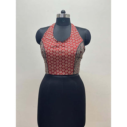 PRATHAA Halter Neck Cotton Stitched Blouse With Tie Up