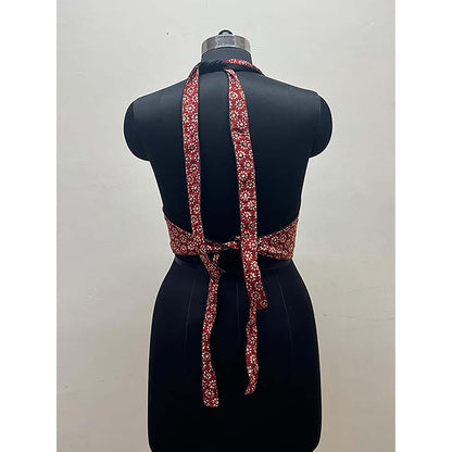 PRATHAA Halter Neck Cotton Stitched Blouse With Tie Up