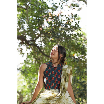 PRATHAA Bawra Bindi Green Halter Stitched Blouse Without Hoodie