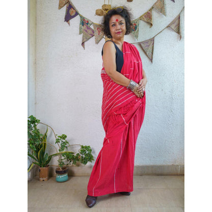 PRATHAA Red Khesh Skirt Saree with Unstitched Blouse