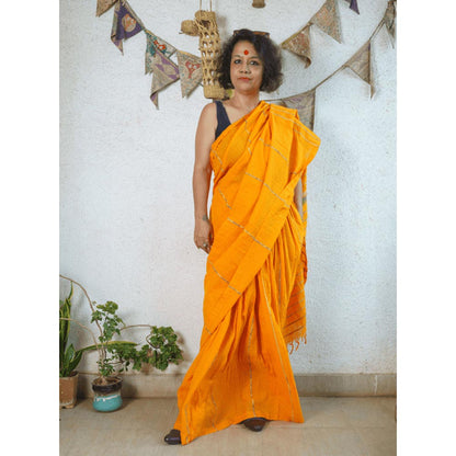 PRATHAA Yellow Khesh Skirt Saree with Unstitched Blouse