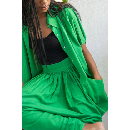 PRATHAA Aastey : Set - Green Mul Kaftan Dhoti