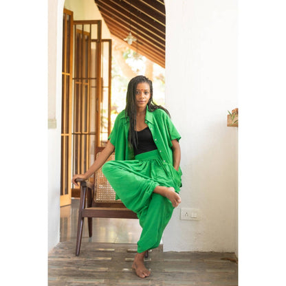PRATHAA Aastey : Set - Green Mul Kaftan Dhoti