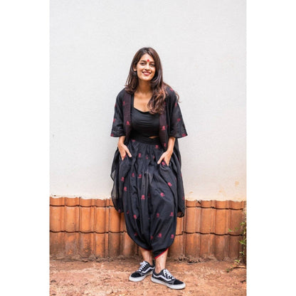 PRATHAA Aastey Black Jamdani Dhoti with Jacket