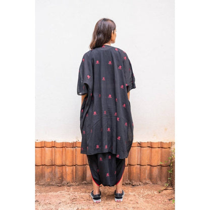 PRATHAA Aastey Black Jamdani Dhoti with Jacket